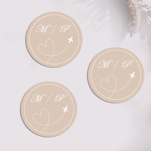 Adesivo da viaggio - Etichetta autoadesiva di viaggio o di destinazione - Adesivo rotondo 40 mm, beige, matrimonio da viaggio, busta, decorazione, regalo