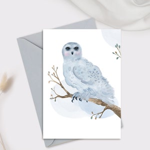 Carte "Hibou blanc" illustration d'un beau Harfang des neiges (Hibou blanc) | Carte postale originale et personnalisable
