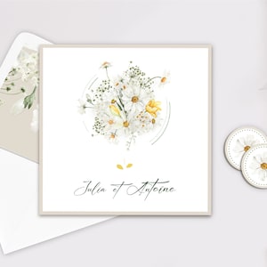 Faire-part Mariage Champêtre chic "Bouquet de Marguerites" avec photo | Mariage ou Anniversaire de mariage