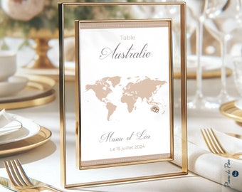 Personalized "Travel" themed wedding table number with your names or table numbers | Double-sided, identical or with photo
