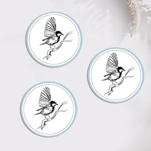 Stickers oiseau | Autocollant oiseau | Rond 40 mm, Sticker d'enveloppe, bapteme, cadeau ou scrapbooking "Envol de Tendresse"