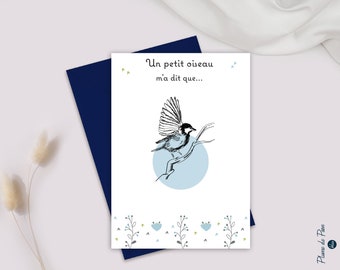 Carte message ou annonce de naissance ou grossesse, sexe de bébé "Envol de Tendresse" : surprise grands-parents, papi mamie, tonton tata