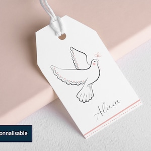 Lote: Etiqueta "Paloma" | Etiqueta personalizada perforada ilustrada con una paloma blanca.