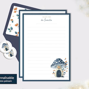 Kit de papel de escritura celeste "Fairy Mushroom" personalizado - Papelería de hadas - Papel de escritura forrado - Regalo de cumpleaños