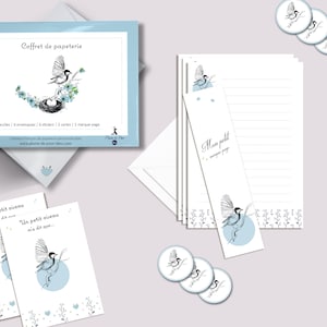 Coffret de papeterie originale "Envol de Tendresse" - Set ou Kit de papier à lettre de correspondance - Cadeau d'ecriture - Oiseau branche