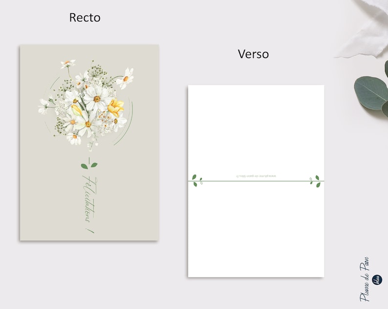 Carte de Félicitations illustrée d'un joli bouquet de Marguerites, fleurs blanches et jaunes - Félicitations de mariage, diplôme ou autre image 2