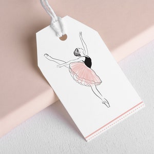 Lot : Etiquette danseuse personnalisee | Etiquette perforée danse, ballerine | Blanc et rose "Arabesque"