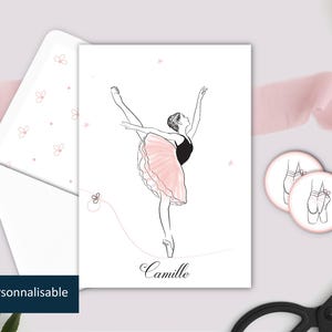 Carte postale danseuse étoile personnalisée | Invitation ou Carte postale | Illustration ballerine, danse gala "Arabesque"