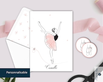 Carte postale danseuse étoile personnalisée | Invitation ou Carte postale | Illustration ballerine, danse gala "Arabesque"