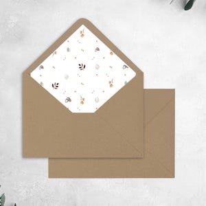 Doublure, intérieur d'enveloppe, petites feuilles d'automne et noisettes | Enveloppe doublée Collection "Ecureuil"