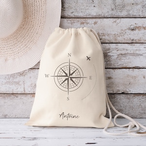 Pochon personnalisé avec votre prénom "Voyage" | Sac de voyage, vêtements ou randonnée | Sac en coton, accessoires, articles de voyage