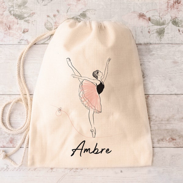 Pochon personnalisé avec votre prénom "Arabesque" | Sac de sport, vêtements ou change | Sac à doudou | Sac à chausson | Danseuse, ballerine