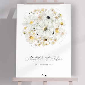 Wedding, baptism or communion footprint tree | Bouquet of flowers "Daisies" imprints | Poster or painting (art canvas) on frame