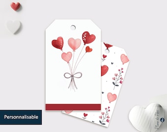 Lot : Etiquette perforée Saint Valentin illustrée d'un bouquet de coeurs,  Double face et personnalisable |  Inscriptible