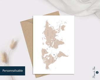 Carte postale "Voyage", illustration d'une carte du monde | Carte personnalisée