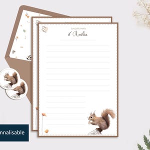 Kit carta da lettere autunnale "Scoiattolo" - Cancelleria personalizzata - Carta da lettere a righe - Regalo per gli amanti della natura