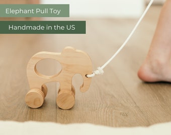 Wooden Pull Toy Elephant | Push Toy, Montessori Pull Toy, Waldorf Pull Toy, Elephant, Toddler Gift, Baby Gift, 1st Birthday Gift