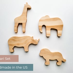 Safari Animals | Lion, Elephant, Giraffe, Rhino, Imaginative Toys, Wooden Toddler Toys, Montessori, Jungle Toddler Gift, African Minimal Toy