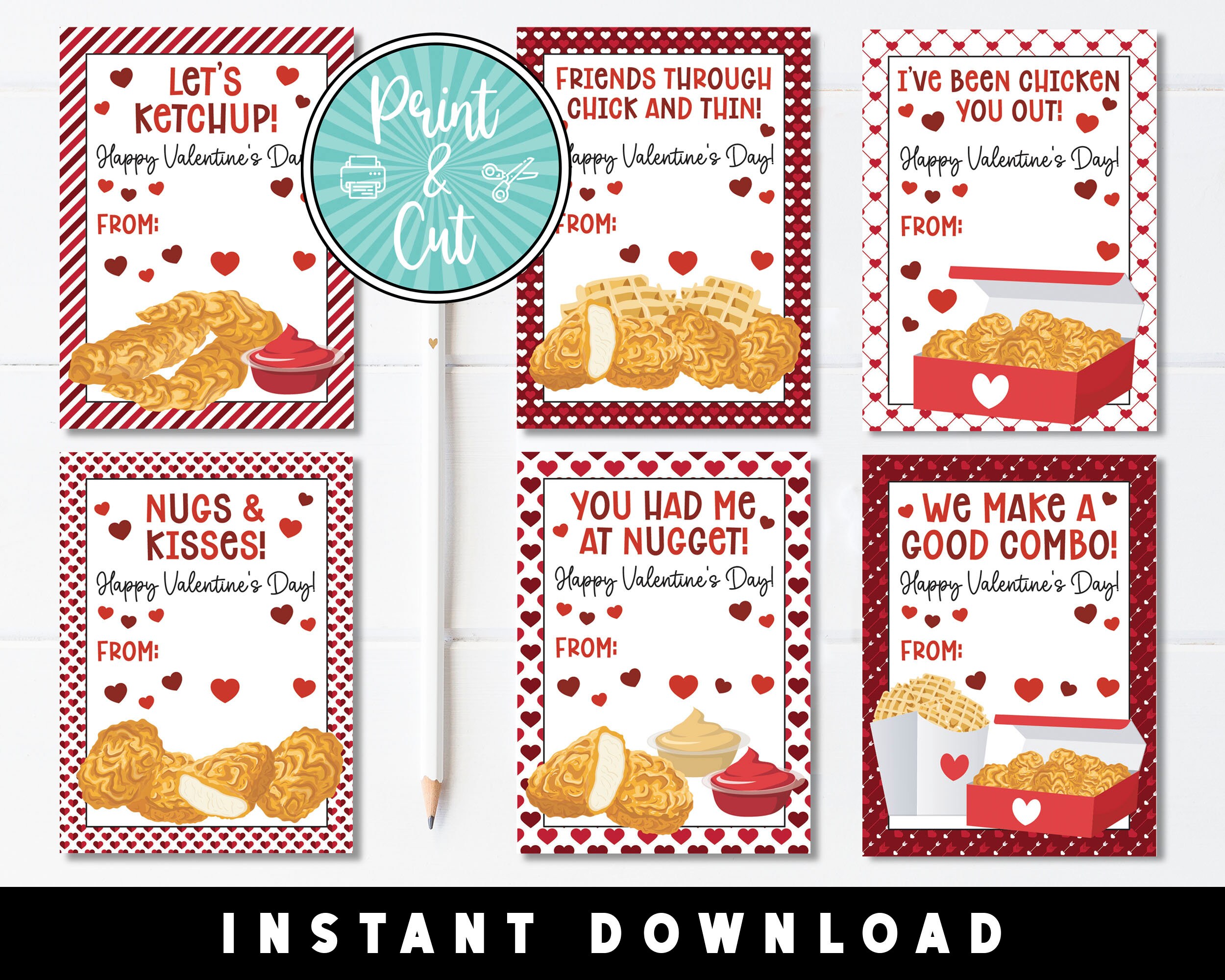Chicken Nugget Valentines, Printable Valentine's Day Cards, Valentine ...