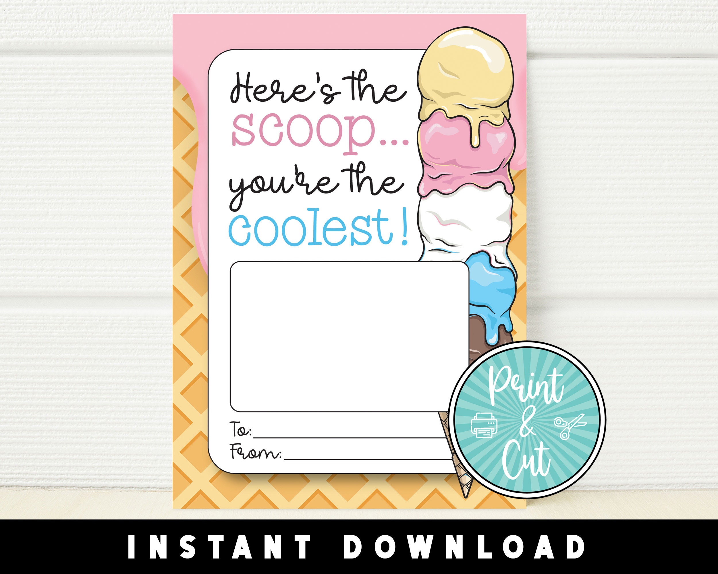 Ice Cream Gift Card Holder, Printable Gift Card Holder, Gift Card Holder Download, Teacher Gift