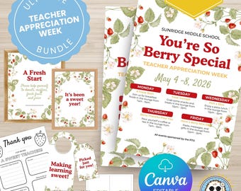 So Berry Special Teacher Appreciation Week Printable Bundle, Editable Canva Template, Flyers, Signs, Cards, Gift Tags, Instant Download