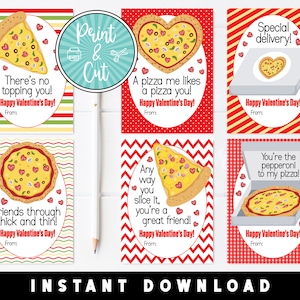 Pizza Valentines, Printable Valentine's Day Cards, Valentine Cards, Printable Valentines, Valentines Instant Download, School Valentines