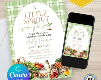 Farmers Market Baby Shower Printable Invitation, Editable Baby Shower Invite, Canva Template, Instant Download, Digital Download