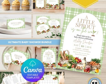 Farmers Market Baby Shower Printable Bundle, Editable Baby Shower Invite, Signs, Games, Cards, Favor Tags, Canva Template, Instant Download