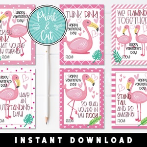 Flamingo Valentines, Printable Valentine&#39;s Day Cards, Valentine Cards, Printable Valentines, Valentines Instant Download, School Valentines