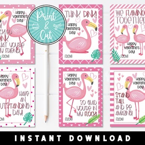 Flamingo Valentines, Printable Valentine's Day Cards, Valentine Cards, Printable Valentines, Valentines Instant Download, School Valentines