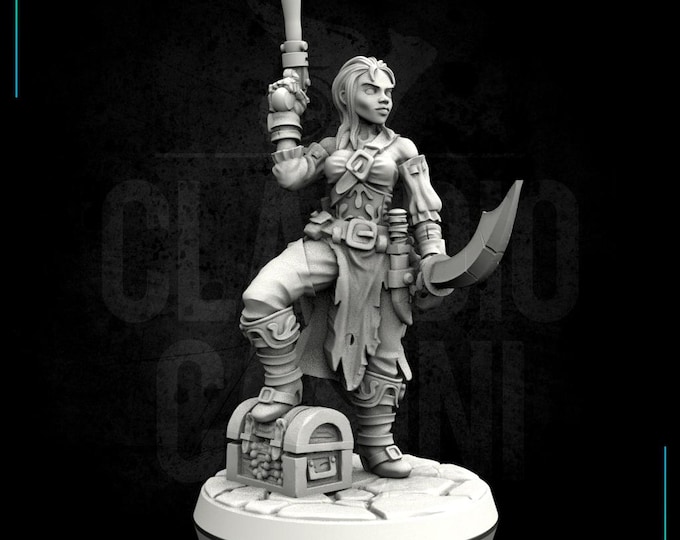 Female Pirate with Pistol, no base  -  Human, Tiefling, OR Elf! - 28mm or 32mm - Claudio Casini Art - Dungeons And Dragons - 0018