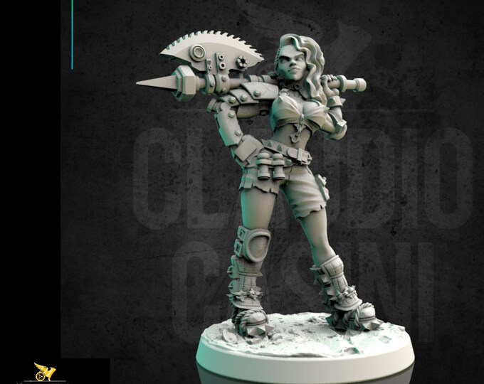 Female Post Apocalypse Barbarian with Axe - 28mm or 32mm - Claudio Casini Art - 0144