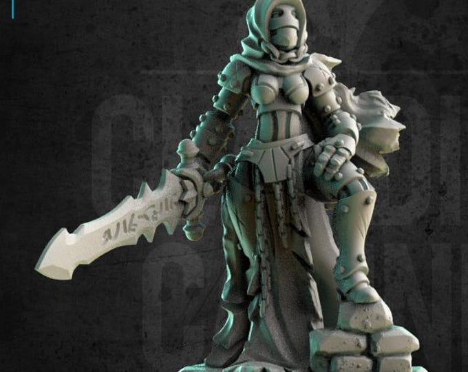 Female Warforged Fighter, Warrior, or Cleric with Two Handed Sword - 28mm or 32mm - Claudio Casini Art - Dungeons And Dragons - 0178