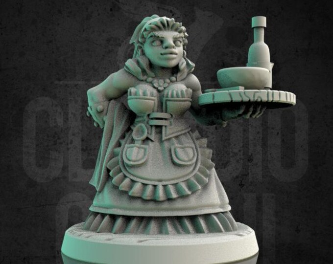 Dwarf Waitress - 28mm or 32mm - Claudio Casini Art - Dungeons And Dragons - Pathfinder - 0171