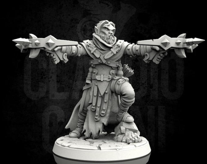 Male ranger with crossbows - Human OR Elf! - No base - 28mm or 32mm - Claudio Casini Art - Dungeons And Dragons - Pathfinder - 0067