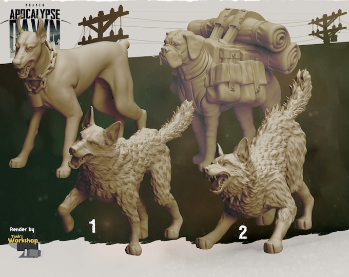 Wasteland Dogs - 32mm Scale - Kraken Studios Apocalypse Dawn - Great for Fallout Wasland Warfare, Zombicide and This Is Not A Test!