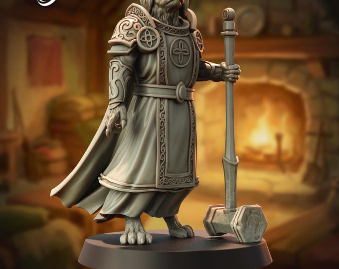Golden Retriever Cleric (Bigger than a human)- 28/32mm - The Printing Goes Ever On - Dungeons and Dragons - Pathfinder - Fantasy