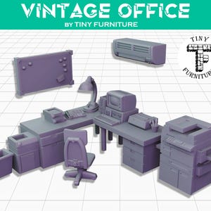 Retro or Vintage Office Furniture - Science Fiction Space Theme - 28mm/32mm - Tiny Furniture - UNPAINTED