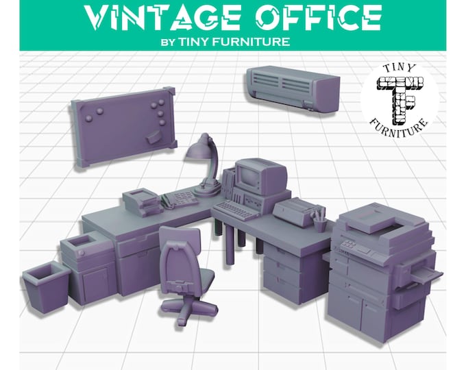 Retro or Vintage Office Furniture - Science Fiction Space Theme - 28mm/32mm - Tiny Furniture - UNPAINTED