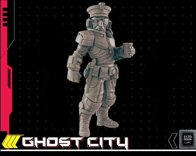 Cop with Coffee Cup - Cyberpunk NPC - 28mm or 32mm - Ghost City