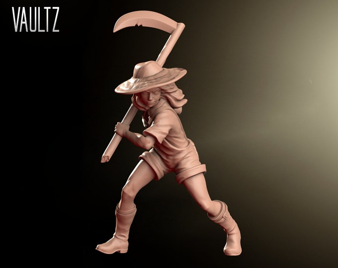 Young Country Woman with Scythe Survivor - 32mm - VaultZ - For games like Zombicide, This Is Not A Test, County Road Z