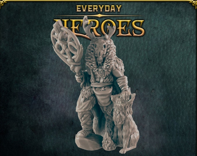 Human Male Druid with Dog - 28/32mm - EC3D - Everyday Heroes - Great for beginning painters or kids!