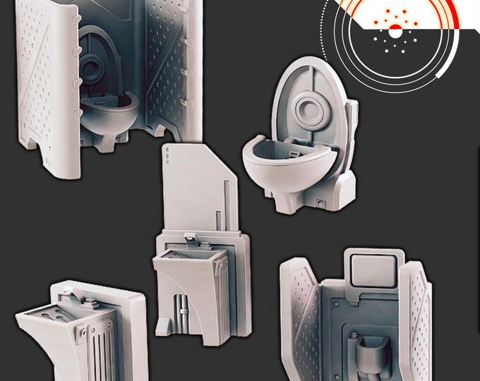 Bathroom Furniture Set - Science Fiction Space Theme - 32mm - Novus Landing - EC3D Designs - Resin Printed