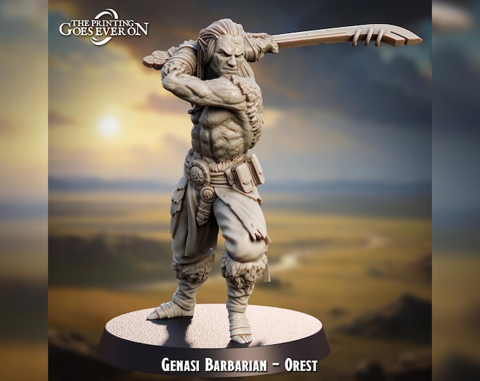 Genasi Barbarian (Fits 25mm base)  - 28mm - The Printing Goes Ever On - Dungeons and Dragons - Pathfinder - Fantasy
