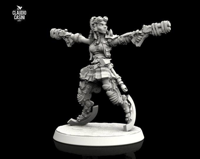 Female Streetfighter with Bionic Legs - 28mm or 32mm - Claudio Casini Art - Also good for post apocalyptic gaming! 0104