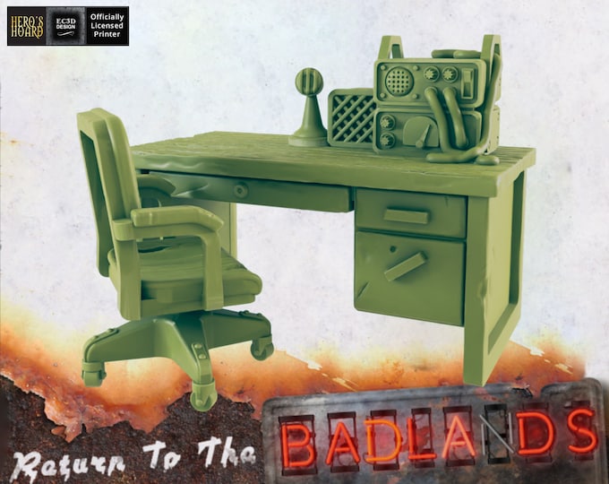 Radio Operator Desk - 28 or 32mm - Post-Apocalyptic - Return To The Badlands - EC3D Designs - Great for Fallout Wasteland Warfare!