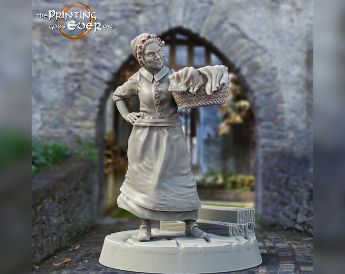 Housekeeper with Broom or Basket - 28mm - The Printing Goes Ever On Ch 2 - Dungeons and Dragons - Pathfinder - Fantasy