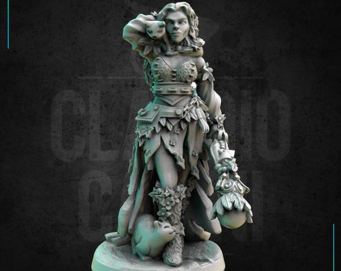 Female Elf Druid With Cats - 28mm or 32mm - Claudio Casini Art - Dungeons and Dragons - Pathfinder 0262