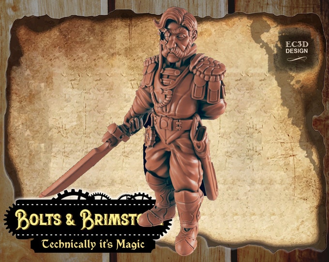 The Admiral - Includes a base! - True 28/32mm  Scale - EC3D Design - Bolts and Brimstone - Get your steampunk on!