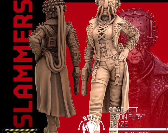 Scarlett "Neon Fury" Blaze (2 poses available) - 28/32mm - Unit9 - Metal Slammers -  Cyberpunk/science Fiction/Futuristic/Cybernetics mini